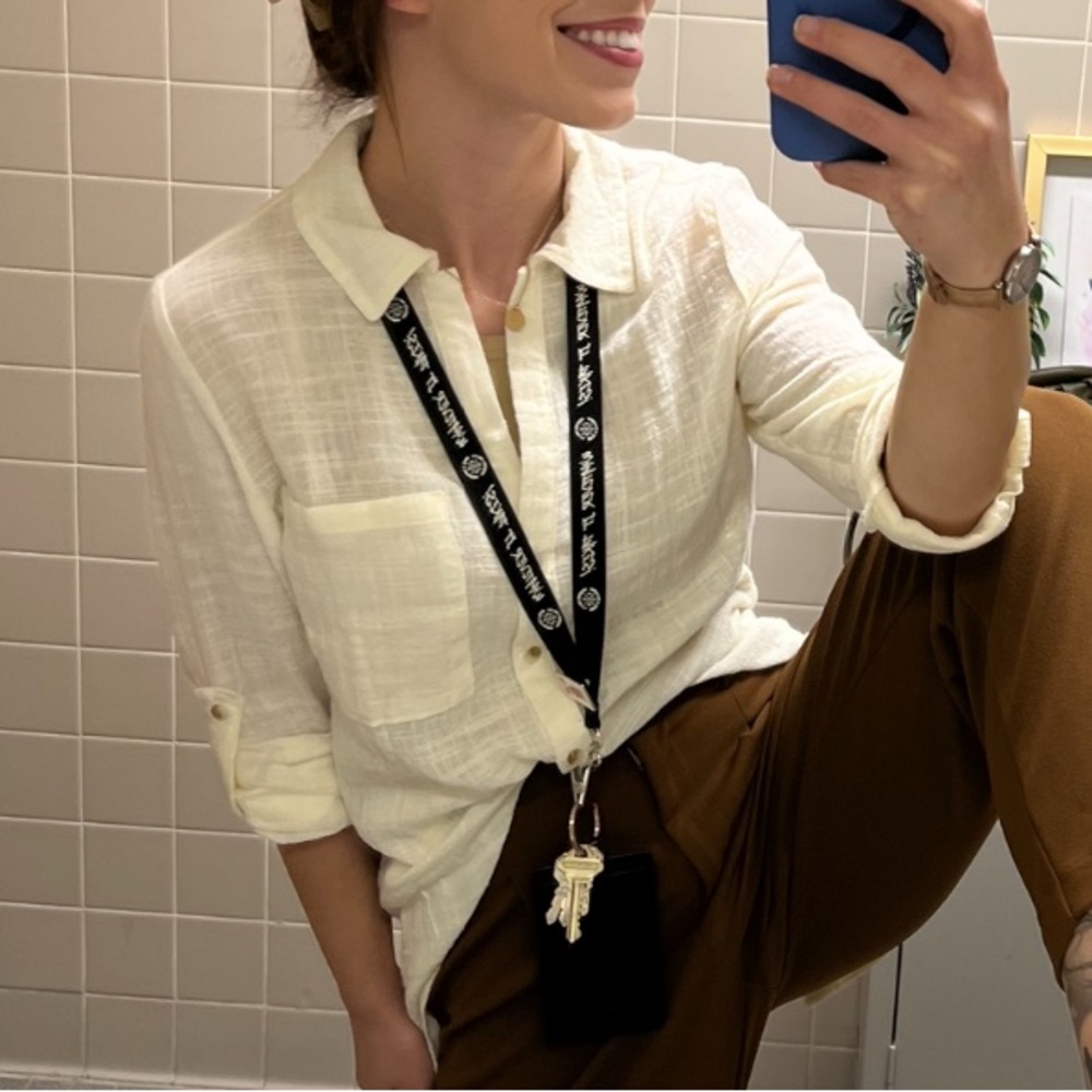 Love Note 100% cotton Ivory Casual Button Up